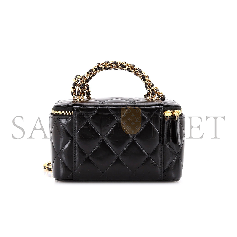 CHANEL QUILTED LAMBSKIN TOP HANDLE VANITY CASE WITH CHAIN (17*9.5*8cm)